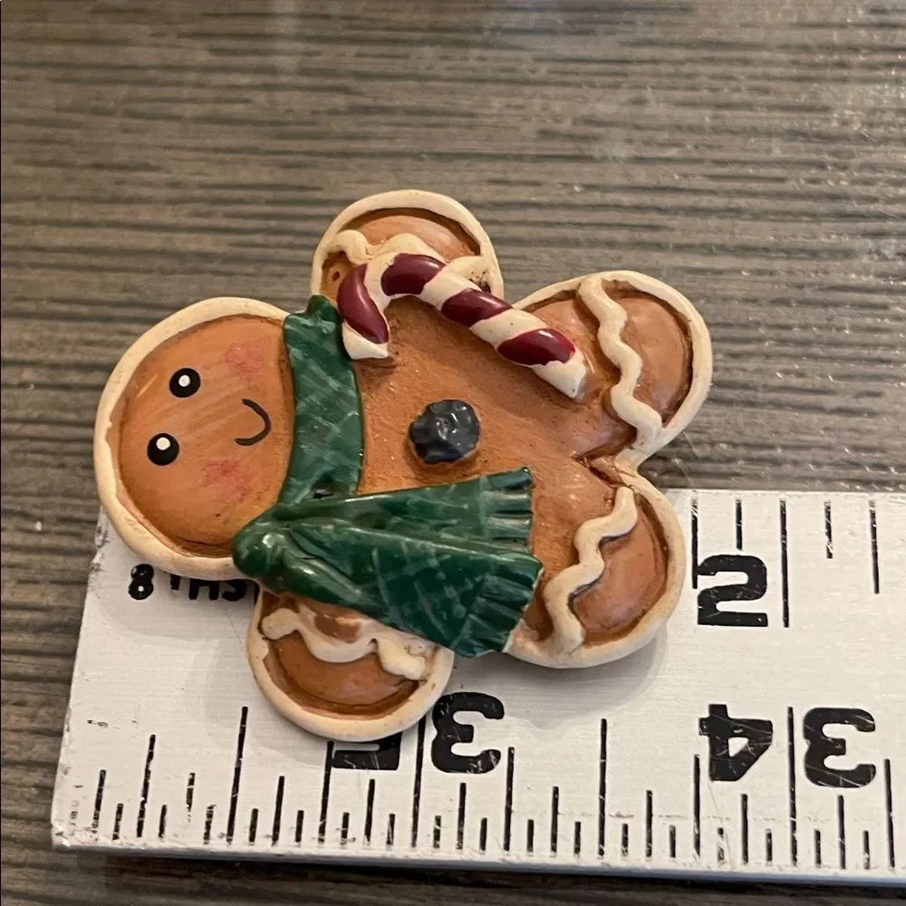 Vintage Festive Gingerbread Man Pin with Green Scarf & Candy Cane Christmas Pin